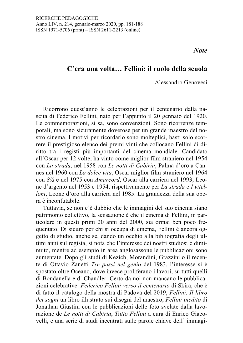 Fellini: Il Ruolo Della Scuola