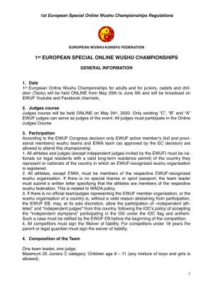 1St European Special Online Wushu Championships Regulations