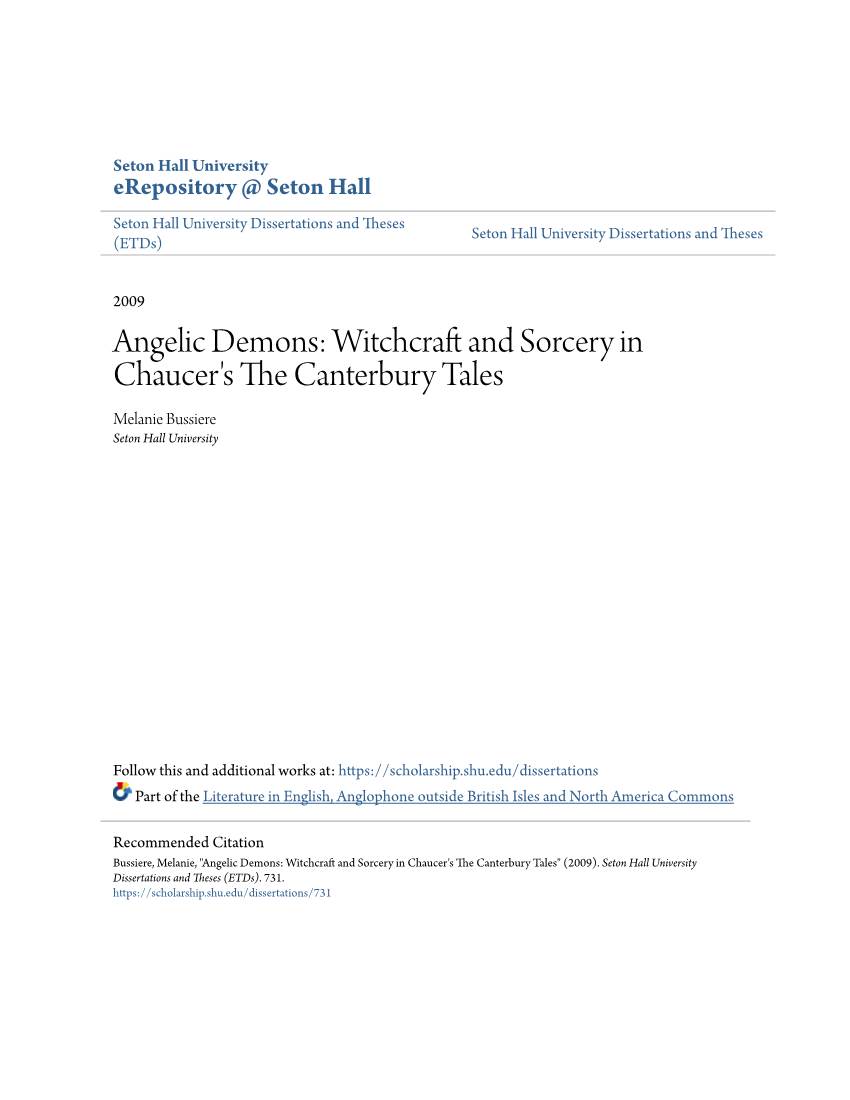 Witchcraft and Sorcery in Chaucer's the Canterbury Tales