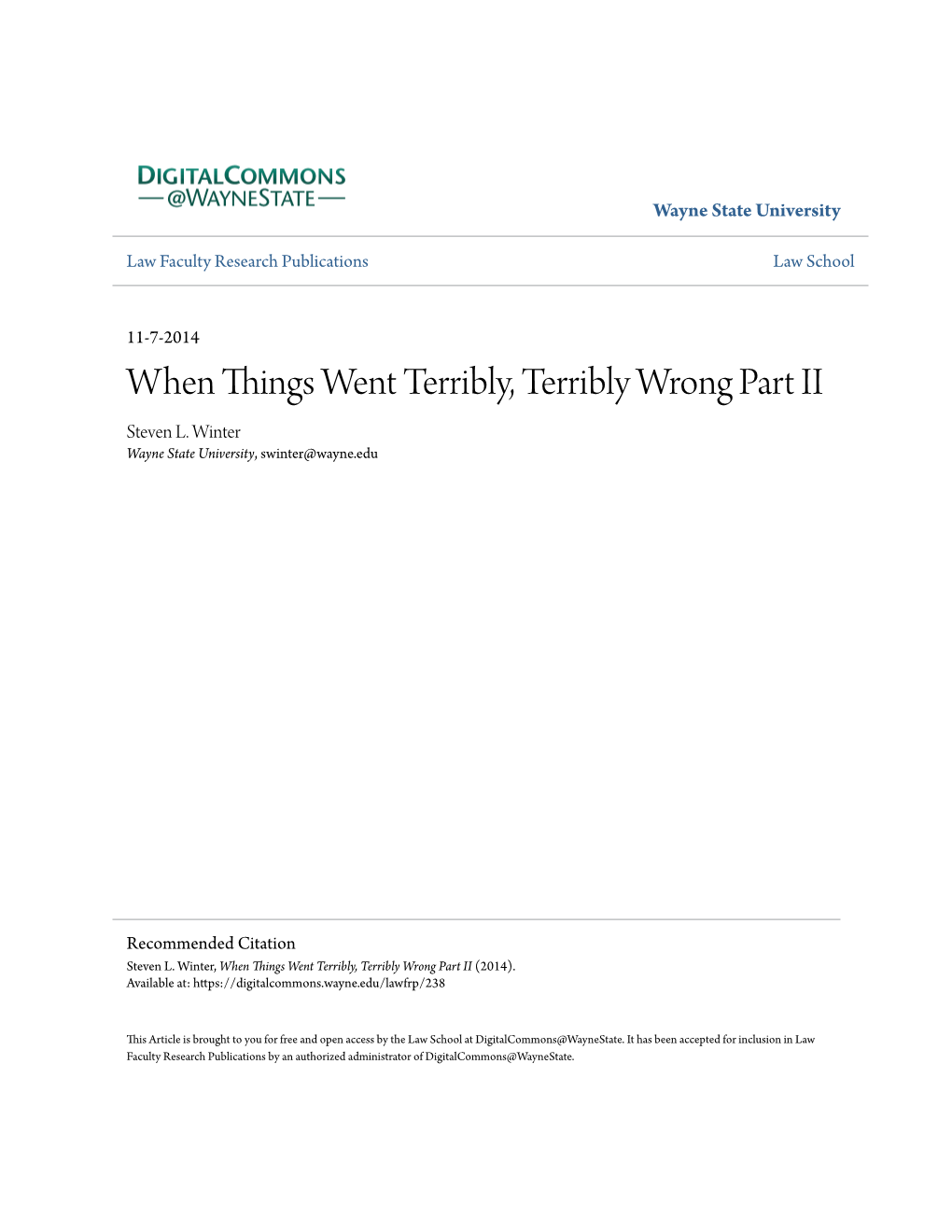 When Things Went Terribly, Terribly Wrong Part II Steven L