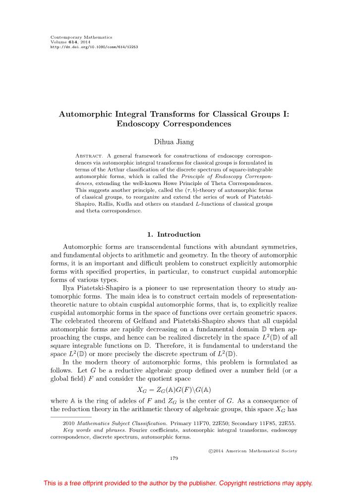Automorphic Integral Transforms for Classical Groups I: Endoscopy Correspondences