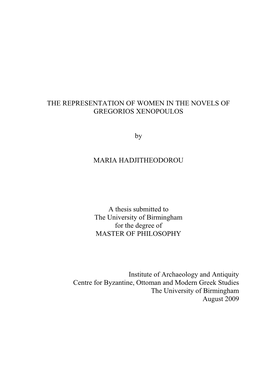 The Representation of Women in the Novels of Gregorios Xenopoulos