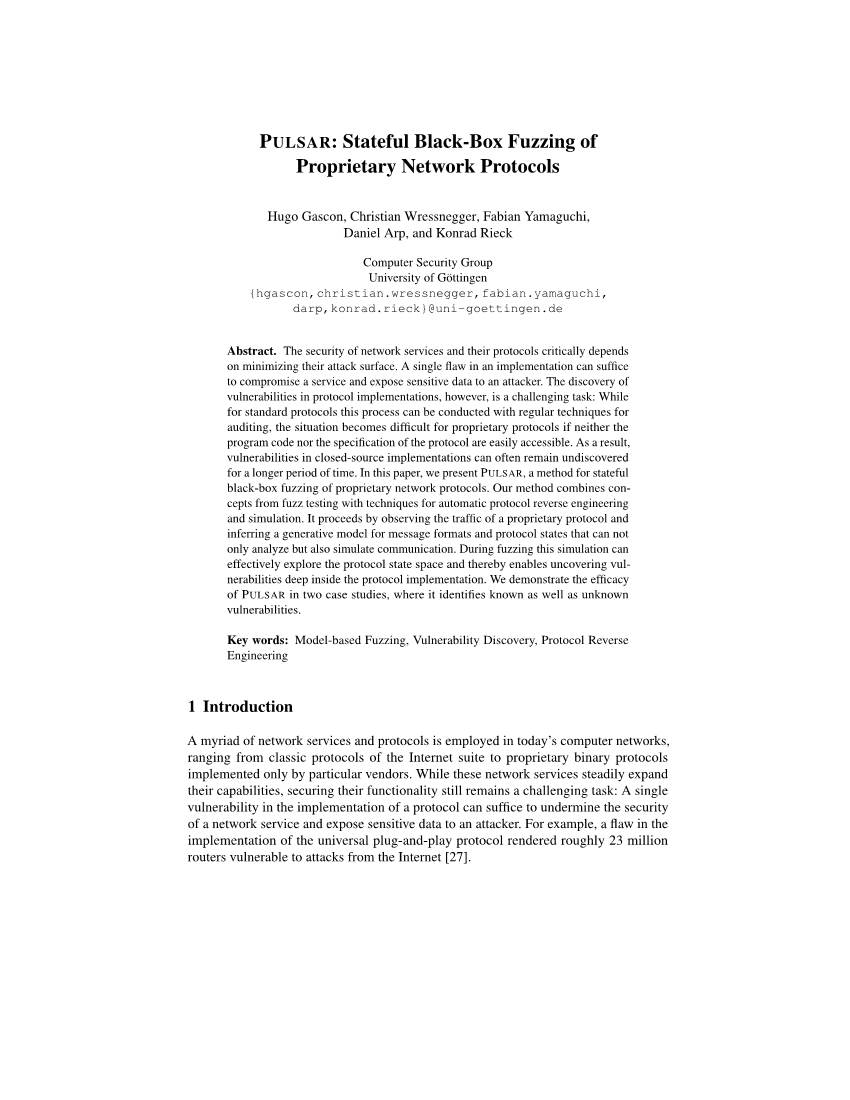 PULSAR: Stateful Black-Box Fuzzing of Proprietary Network Protocols