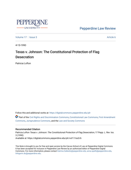 Texas V. Johnson: the Constitutional Protection of Flag Desecration