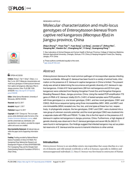 Molecular Characterization and Multi-Locus Genotypes of Enterocytozoon Bieneusi from Captive Red Kangaroos (Macropus Rfus) in Jiangsu Province, China