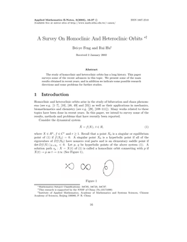 A Survey on Homoclinic and Heteroclinic Orbits ∗†