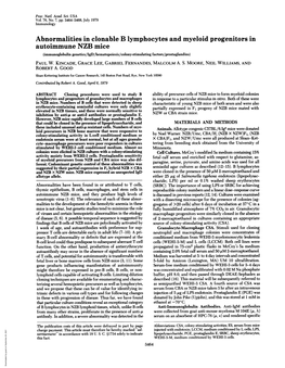 Autoimmune NZB Mice (Immunoglobulin Genetics/Igd/Hematopoiesis/Colony-Stimulating Factors/Prostaglandins) PAUL W