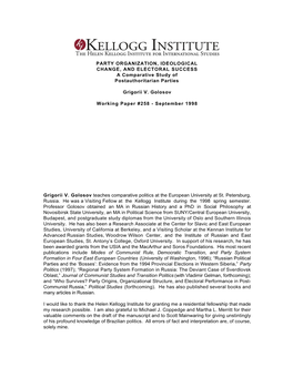 PARTY ORGANIZATION, IDEOLOGICAL CHANGE, and ELECTORAL SUCCESS a Comparative Study of Postauthoritarian Parties