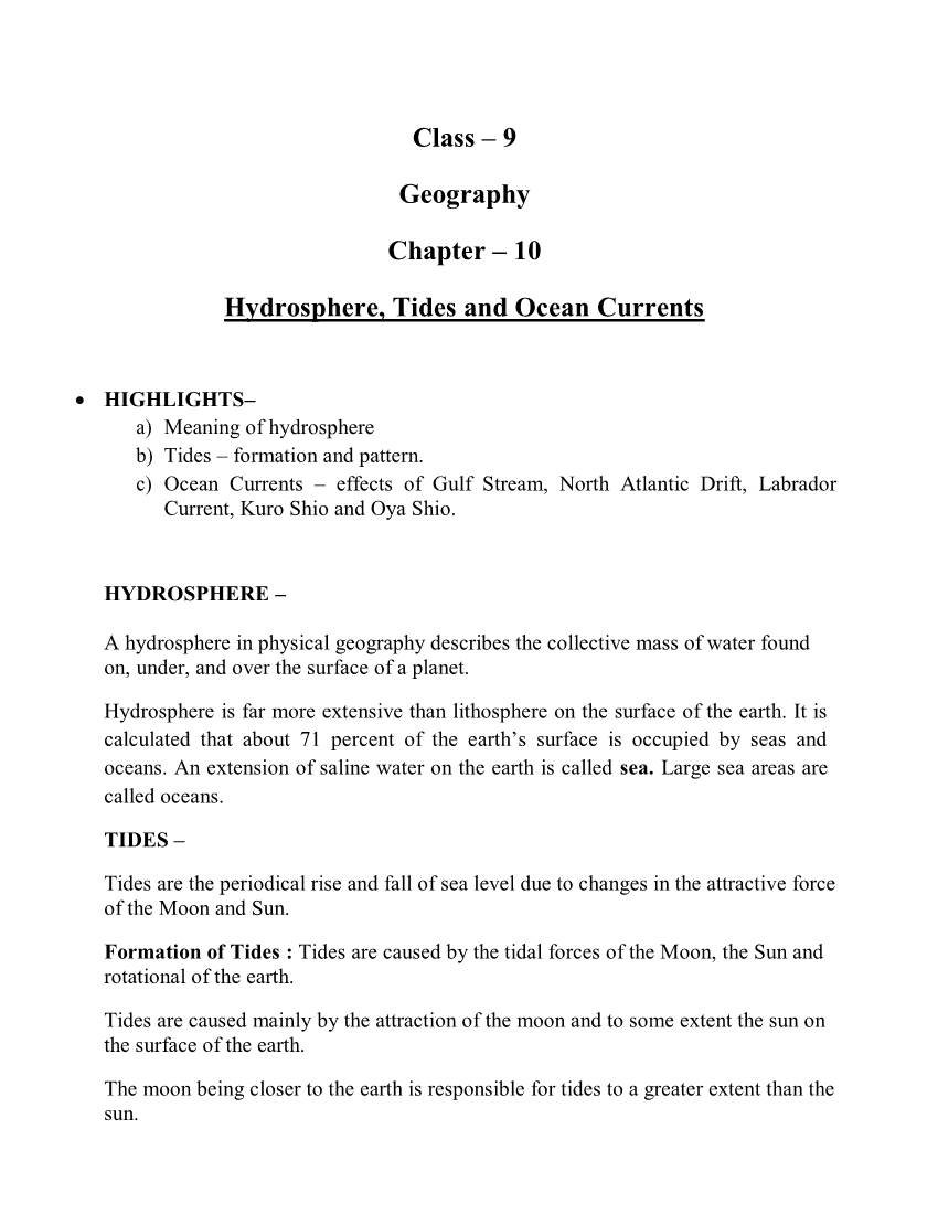 10 Hydrosphere, Tides and Ocean Currents