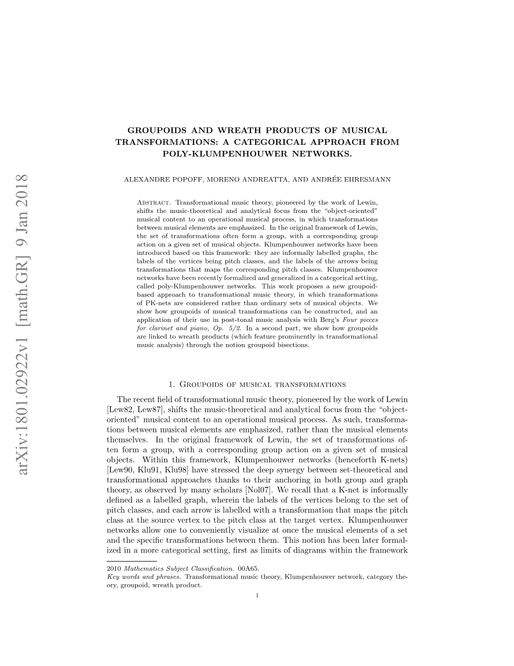 Groupoids and Wreath Products of Musical Transformations: a Categorical Approach from Poly-Klumpenhouwer Networks