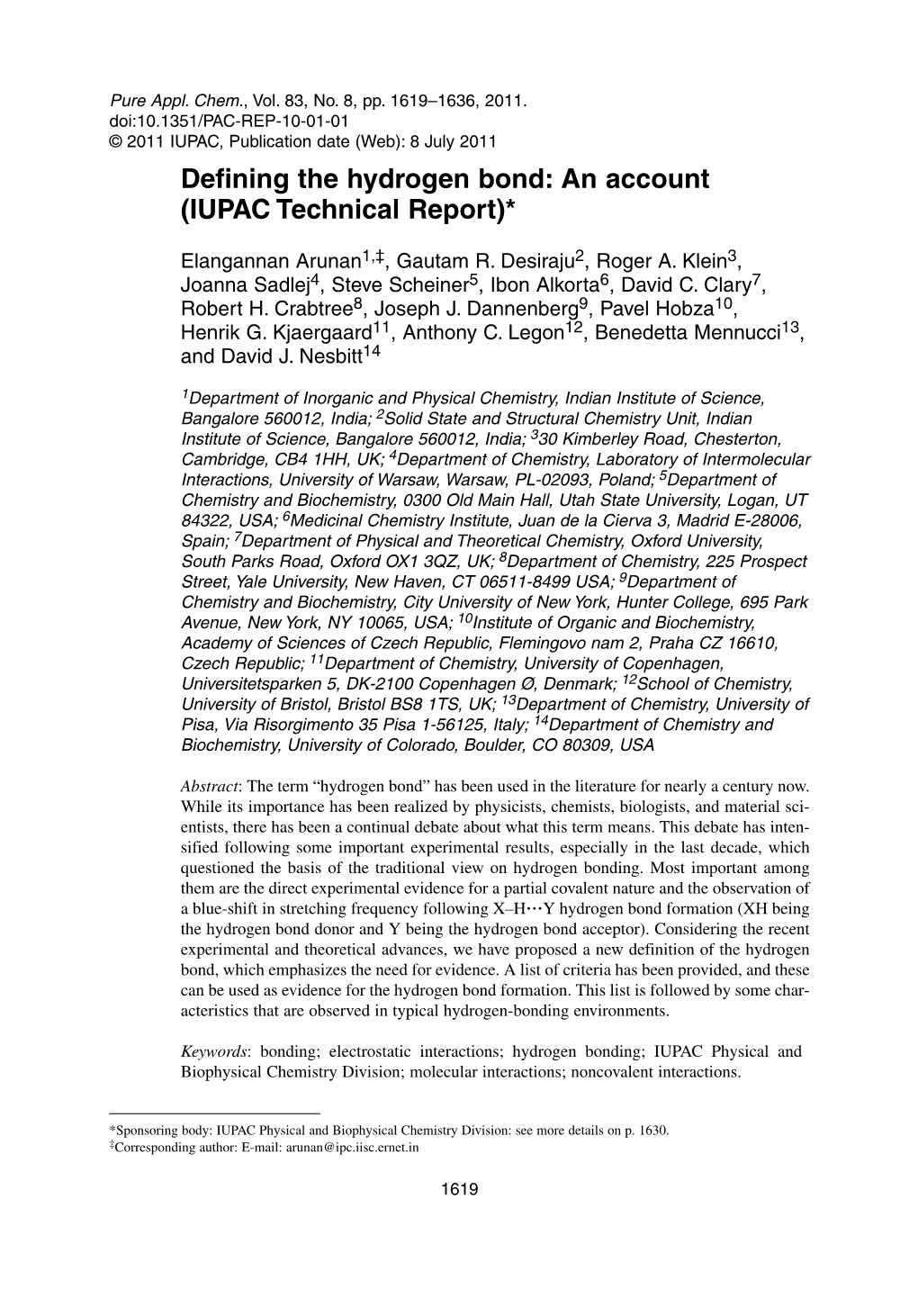 Defining the Hydrogen Bond: an Account (IUPAC Technical Report)*