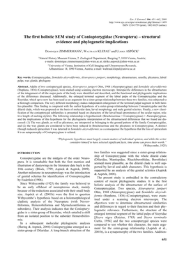 Neuroptera) – Structural Evidence and Phylogenetic Implications