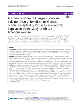 A Survey of Microrna Single Nucleotide Polymorphisms Identifies