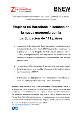 Empieza En Barcelona La Semana De La Nueva Economía Con La Participación De 111 Países