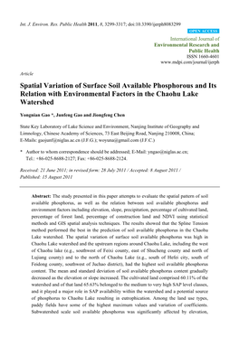 Spatial Variation of Surface Soil Available Phosphorous and Its Relation with Environmental Factors in the Chaohu Lake Watershed