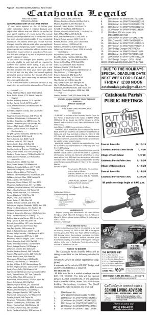 Catahoula Legals INACTIVE VOTERS Fannin, Jacob E, 365 Catfish Rd 7