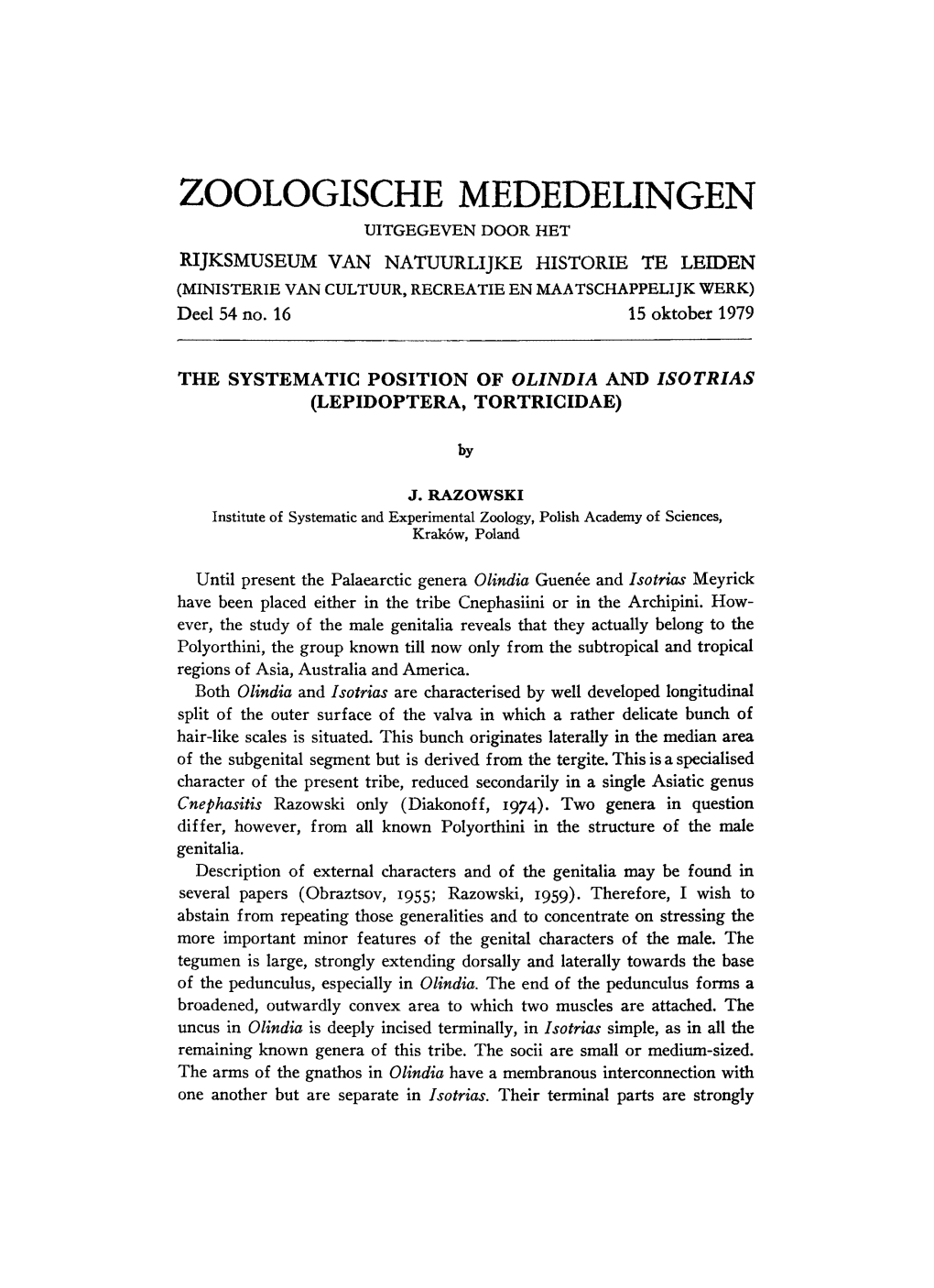 Zoologische Mededelingen Uitgegeven Door Het