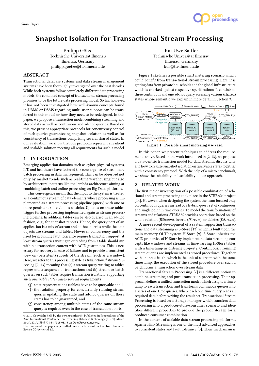 Snapshot Isolation for Transactional Stream Processing