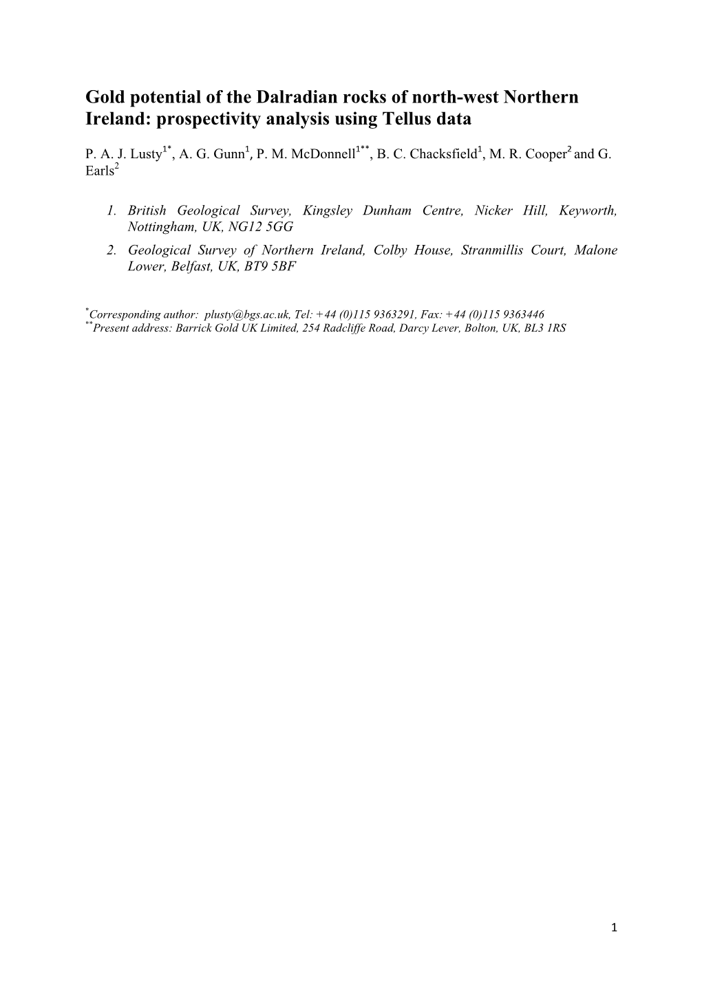 Gold Potential of the Dalradian Rocks of North-West Northern Ireland: Prospectivity Analysis Using Tellus Data