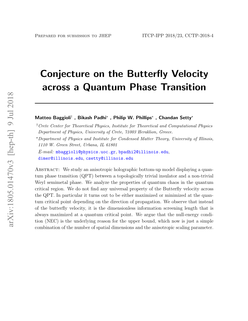 Conjecture on the Butterfly Velocity Across a Quantum Phase Transition