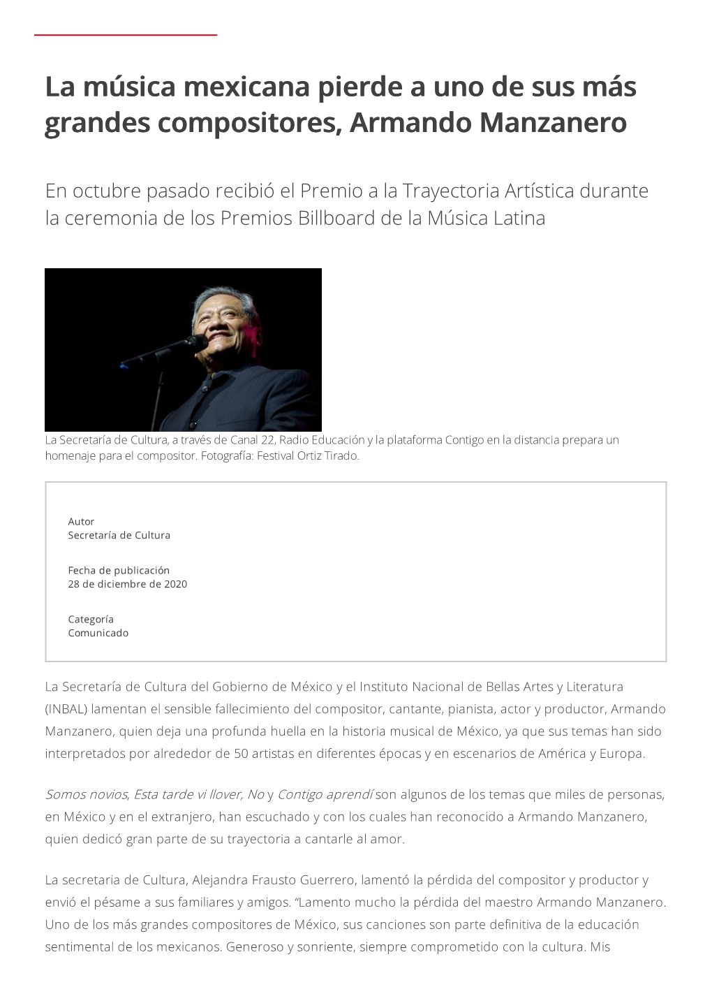 La Música Mexicana Pierde a Uno De Sus Más Grandes Compositores, Armando Manzanero