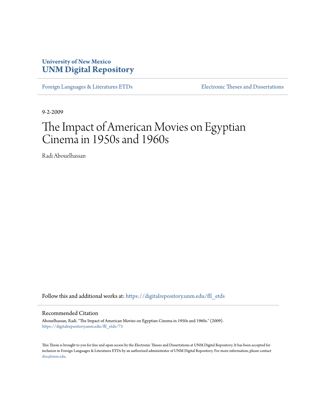 The Impact of American Movies on Egyptian Cinema in 1950S and 1960S