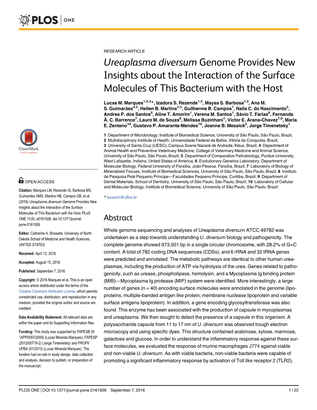 Ureaplasma Diversum Genome Provides New Insights About the Interaction of the Surface Molecules of This Bacterium with the Host