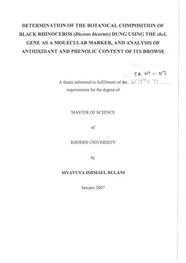 1(L 01 - 0"1 a Thesis Submitted in Fulfillment of the
