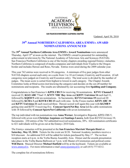 39Th Annual NORTHERN CALIFORNIA AREA EMMY