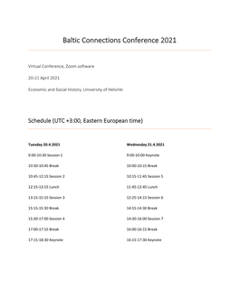 Baltic Connections Conference 2021