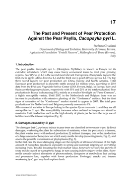 The Past and Present of Pear Protection Against the Pear Psylla, Cacopsylla Pyri L