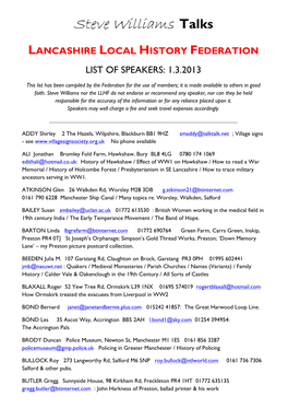 LLHF List of Speakers