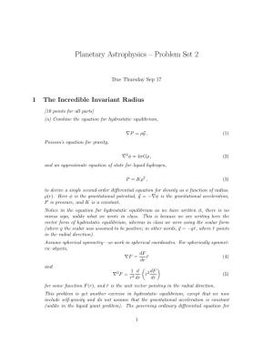 Planetary Astrophysics – Problem Set 2