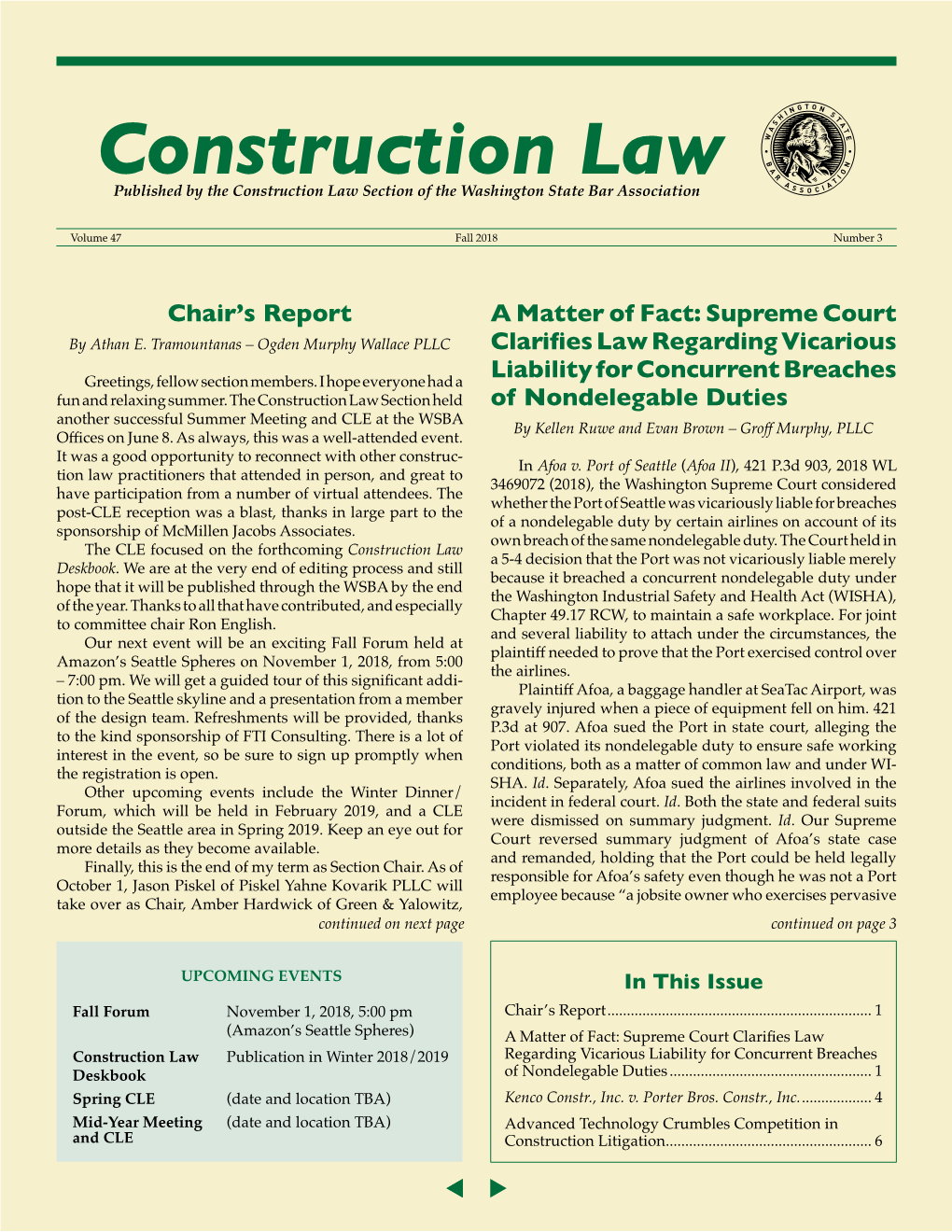 Construction Law Published by the Construction Law Section of the Washington State Bar Association