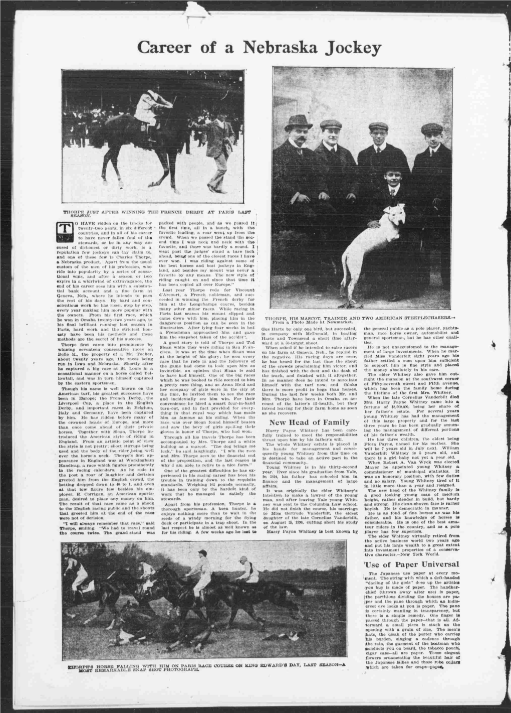 “Career of a Nebraska Jockey,” Omaha Bee, 5 May 1904
