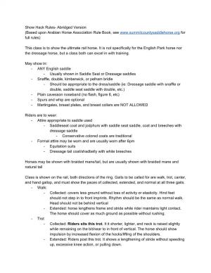 Show Hack Rules- Abridged Version (Based Upon Arabian Horse Association Rule Book, See for ​ ​ Full Rules)