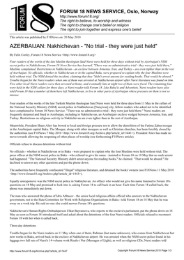 AZERBAIJAN: Nakhichevan - "No Trial - They Were Just Held"