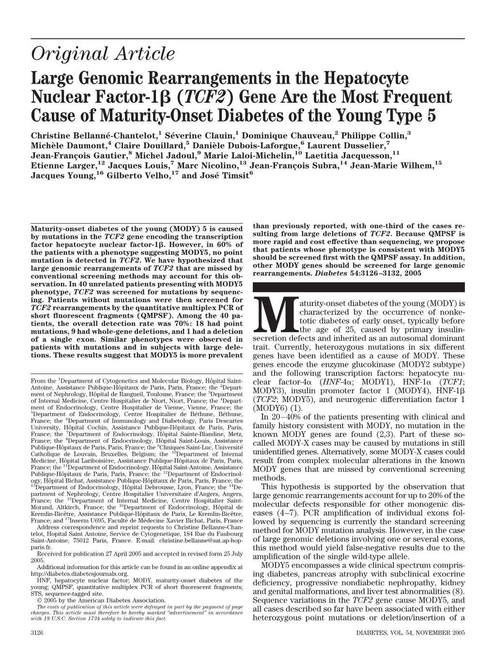 Gene Are the Most Frequent Cause of Maturity-Onset Diabetes of the Young Type 5