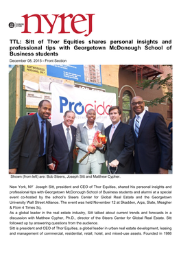 TTL: Sitt of Thor Equities Shares Personal Insights and Professional Tips with Georgetown Mcdonough School of Business Students December 08, 2015 - Front Section