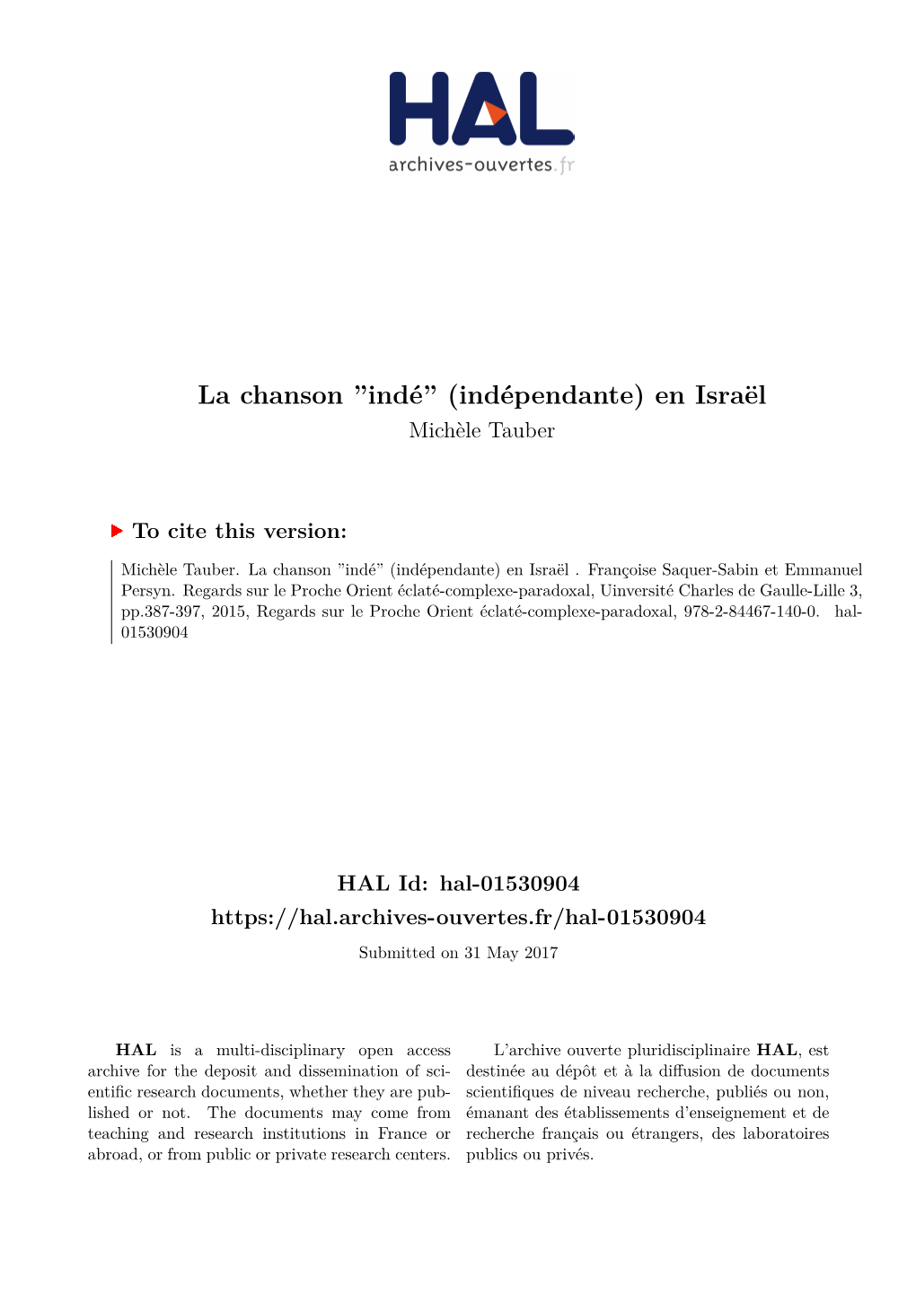 La Chanson ''Indé'' (Indépendante) En Israël