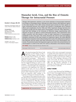Manucher Javid, Urea, and the Rise of Osmotic Therapy for Intracranial Pressure