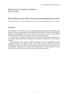 Green Paper on the Safety of Tourism Accommodation Services