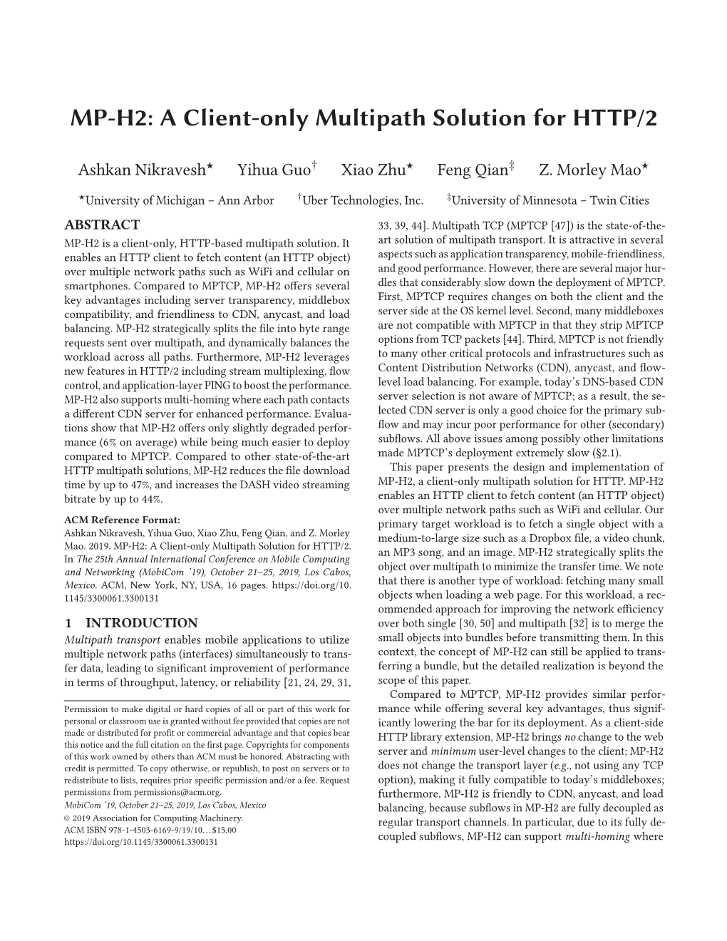 MP-H2: a Client-Only Multipath Solution for HTTP/2