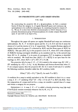 On Projective Lift and Orbit Spaces T.K