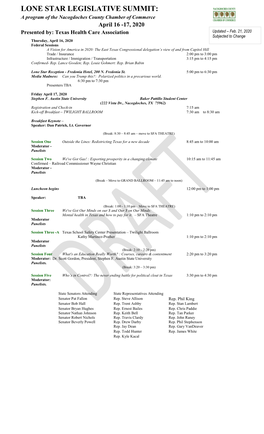 LONE STAR LEGISLATIVE SUMMIT: a Program of the Nacogdoches County Chamber of Commerce