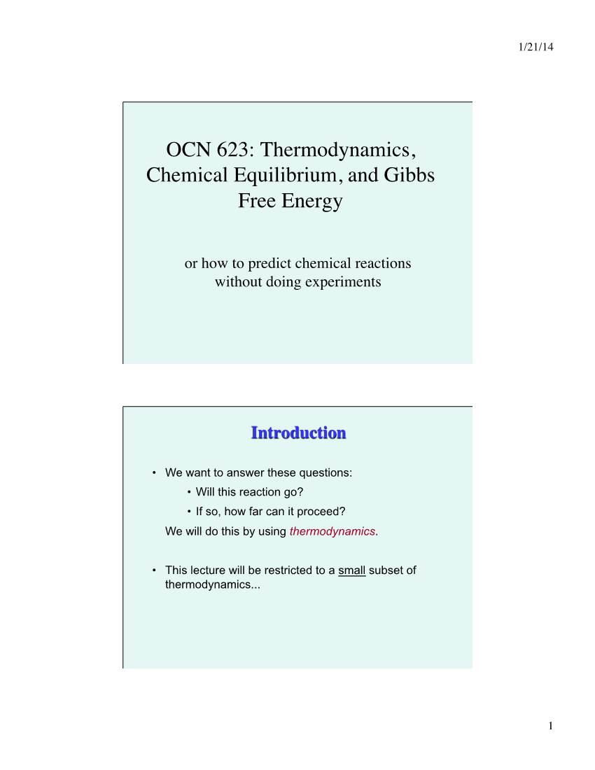 Thermodynamics, Chemical Equilibrium, and Gibbs Free Energy