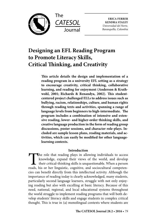 Designing an EFL Reading Program to Promote Literacy Skills, Critical Thinking, and Creativity