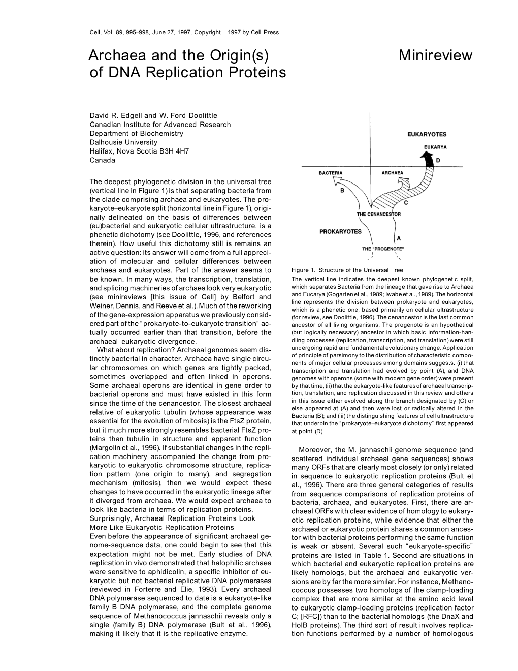 Archaea and the Origin(S) Minireview of DNA Replication Proteins