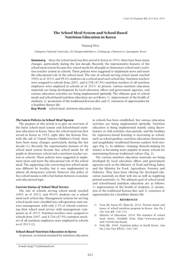 The School Meal System and School-Based Nutrition Education in Korea