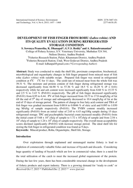 DEVELOPMENT of FISH FINGER from ROHU (Labeo Rohita) and ITS QUALITY EVALUATION DURING REFRIGERATED STORAGE CONDITION S